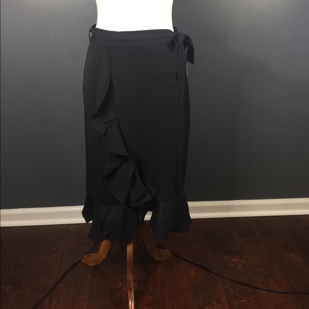 Black Ruffle Wrap Midi Skirt